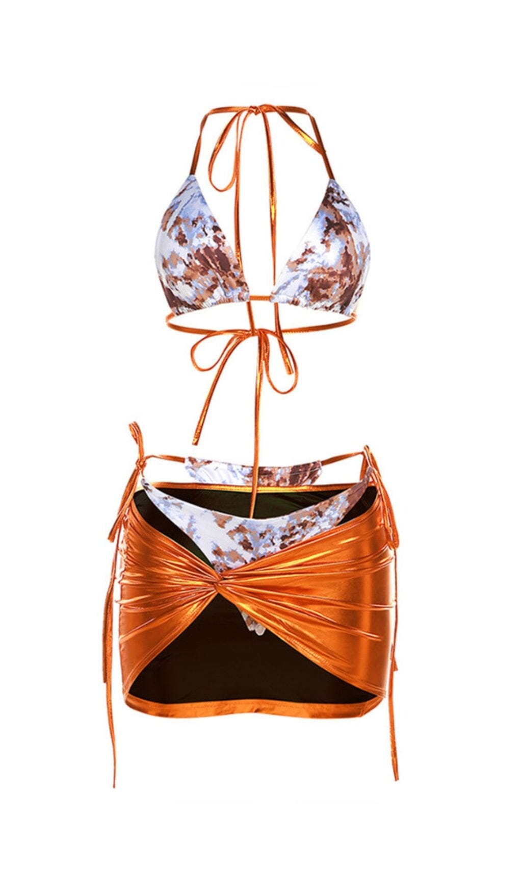 PRINTED METALLIC SWIMWEAR THREE PIECE SET IN GOLD Swimwear styleofcb 