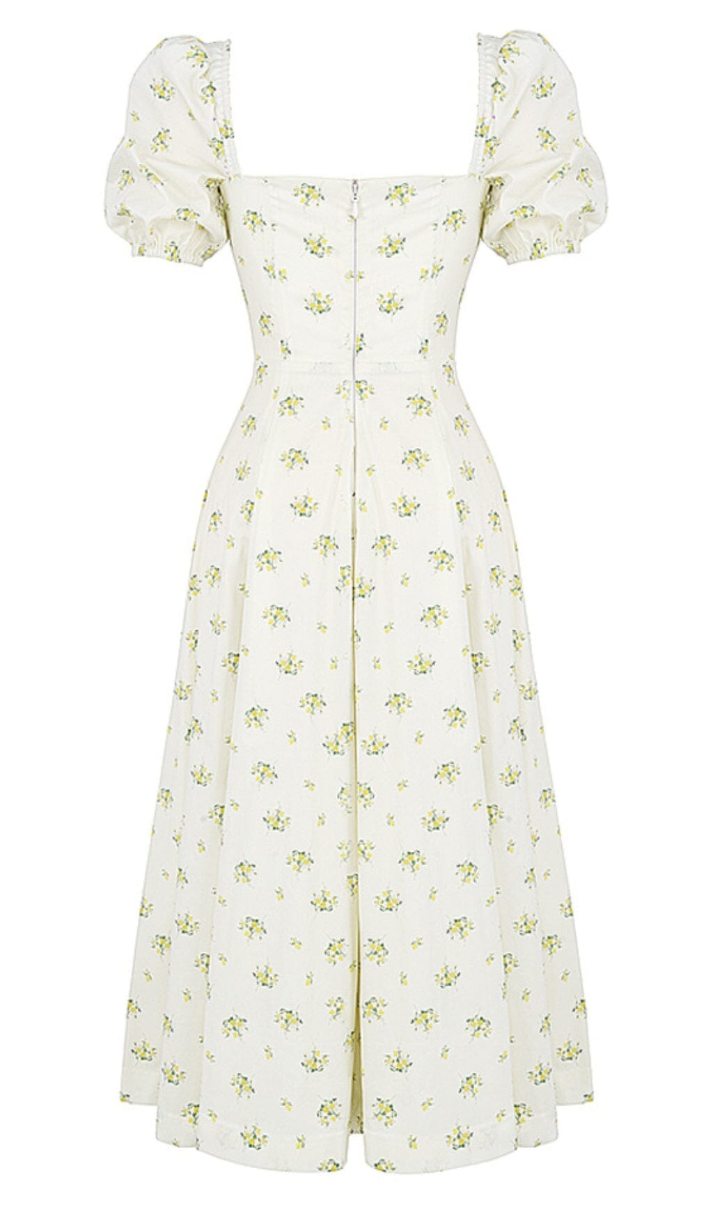 VINTAGE FLORAL PUFF SLEEVE MIDI DRESS IN WHITE styleofcb 