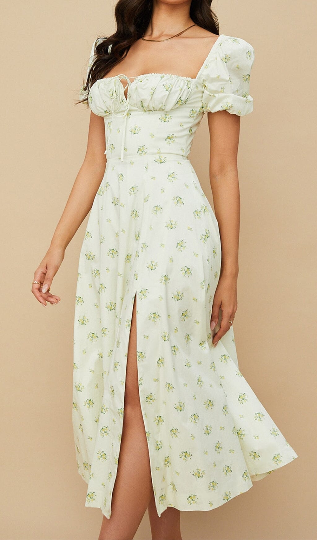 VINTAGE FLORAL PUFF SLEEVE MIDI DRESS IN WHITE styleofcb 