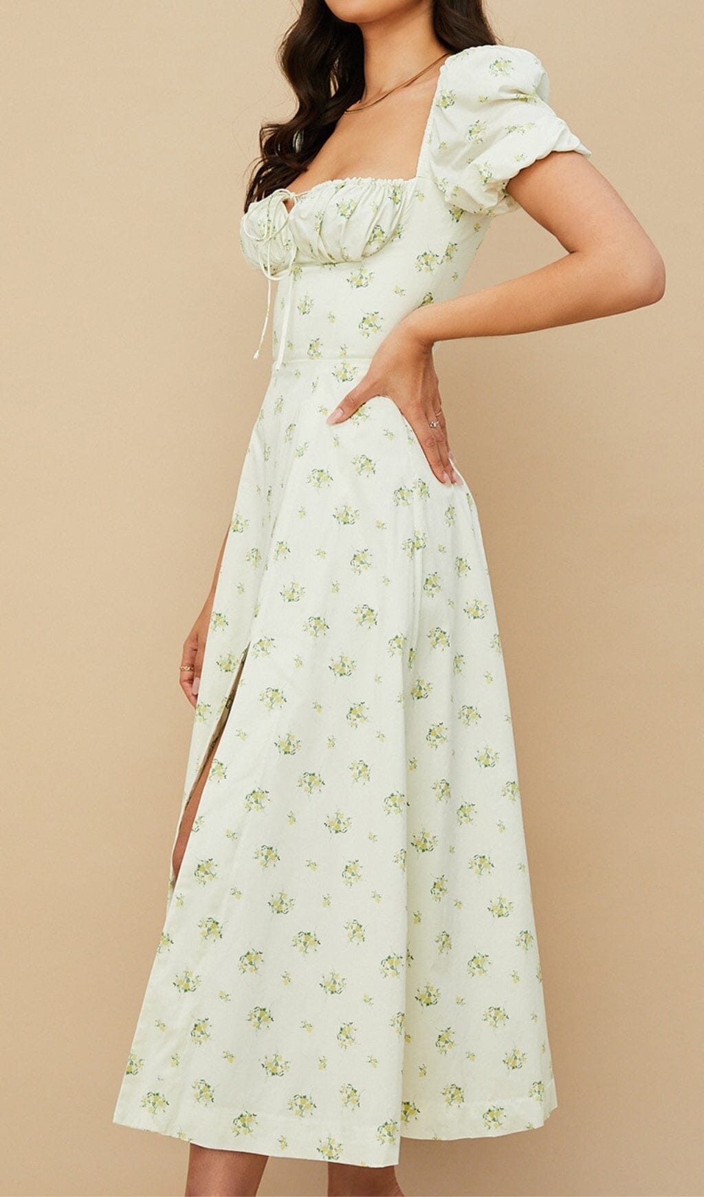VINTAGE FLORAL PUFF SLEEVE MIDI DRESS IN WHITE styleofcb 