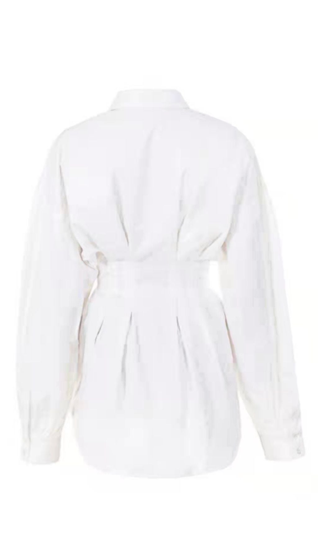 WHITE CINCHED WAIST SHIRT DRESS