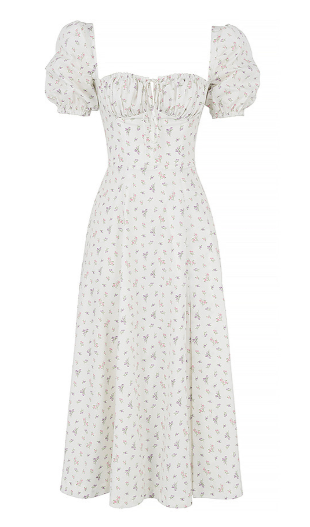 WHITE FLORAL PUFF SLEEVE MIDI DRESS