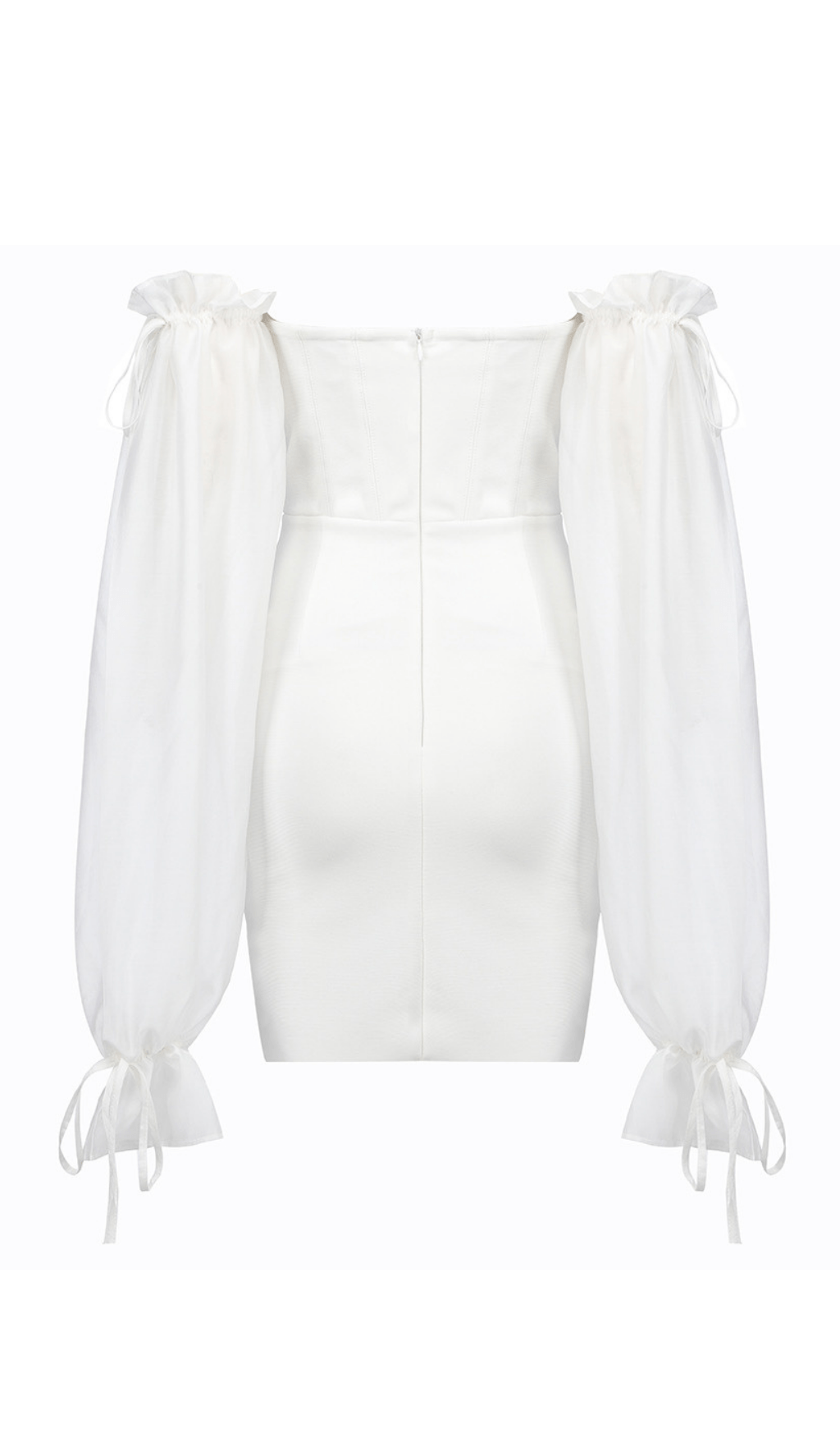 WHITE LLACE SLEEVE STITCHING BANDAGE DRESS