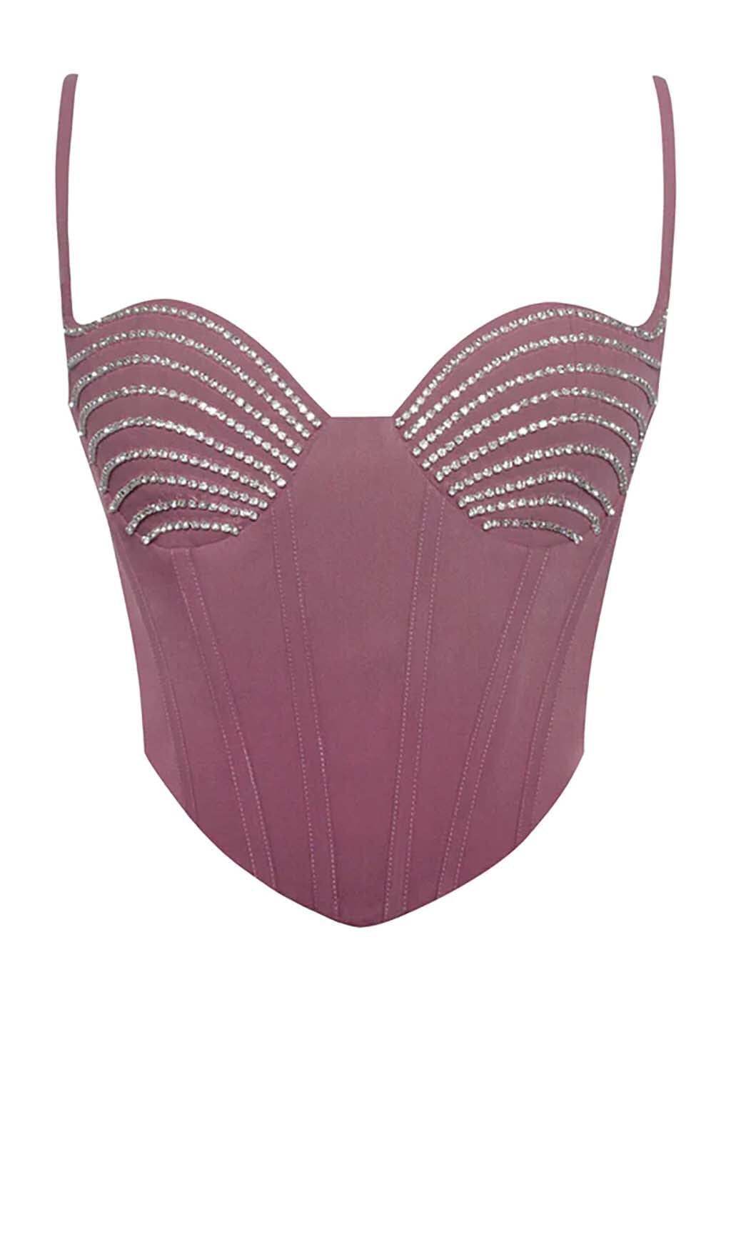CRYSTAL CORSET MIDI DRESS IN AMETHYST