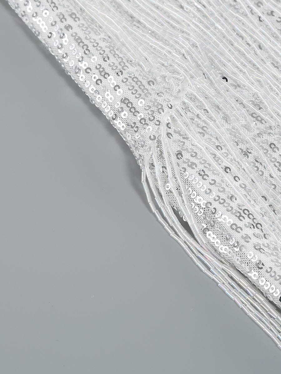 SEQUIN TASSEL BACKLESS MINI DRESS IN SILVER styleofcb 