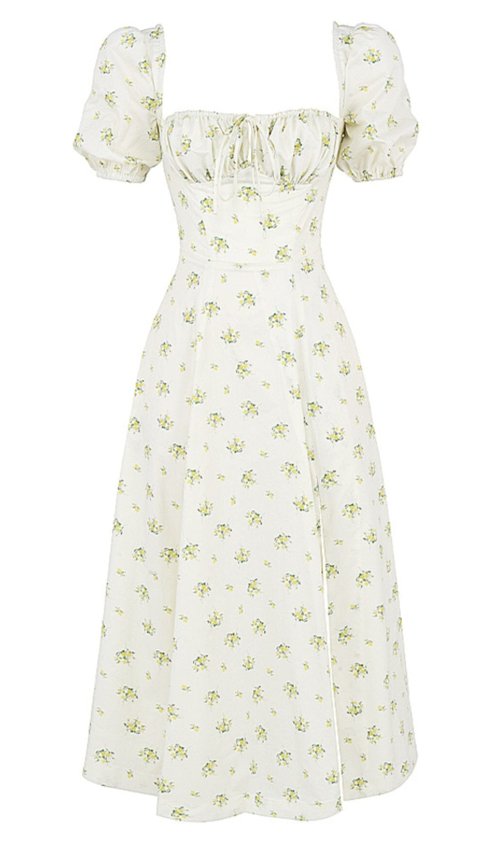 VINTAGE FLORAL PUFF SLEEVE MIDI DRESS IN WHITE styleofcb 