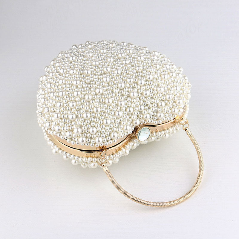 Pearl Beaded Heart Shaped Clutch Bag - Beige